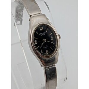 Edward Lynn Watch Women 18mm Case Black Dial Silver 6.5" Case- New Battery